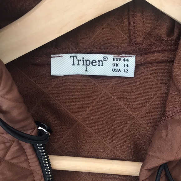 Tripen size 12 brown sleeveless hooded trench coat - Picture 3 of 5